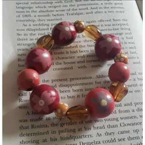 Pink and Orange Beaded Flower Bracelet